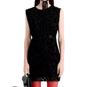 NWT The Kooples Burnout Velvet Mini Dress in Black Size FR2 / US 6